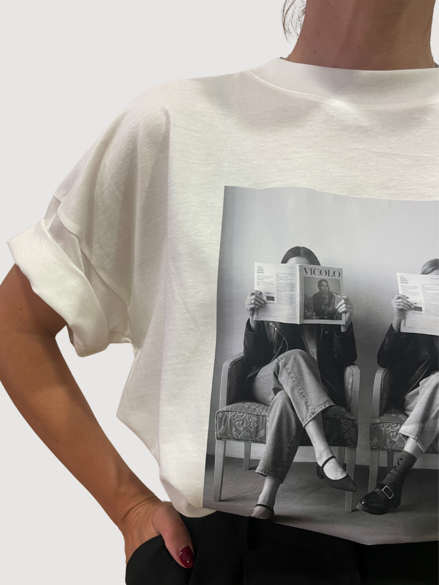 VICOLO - T-shirt burro over con stampa vogue