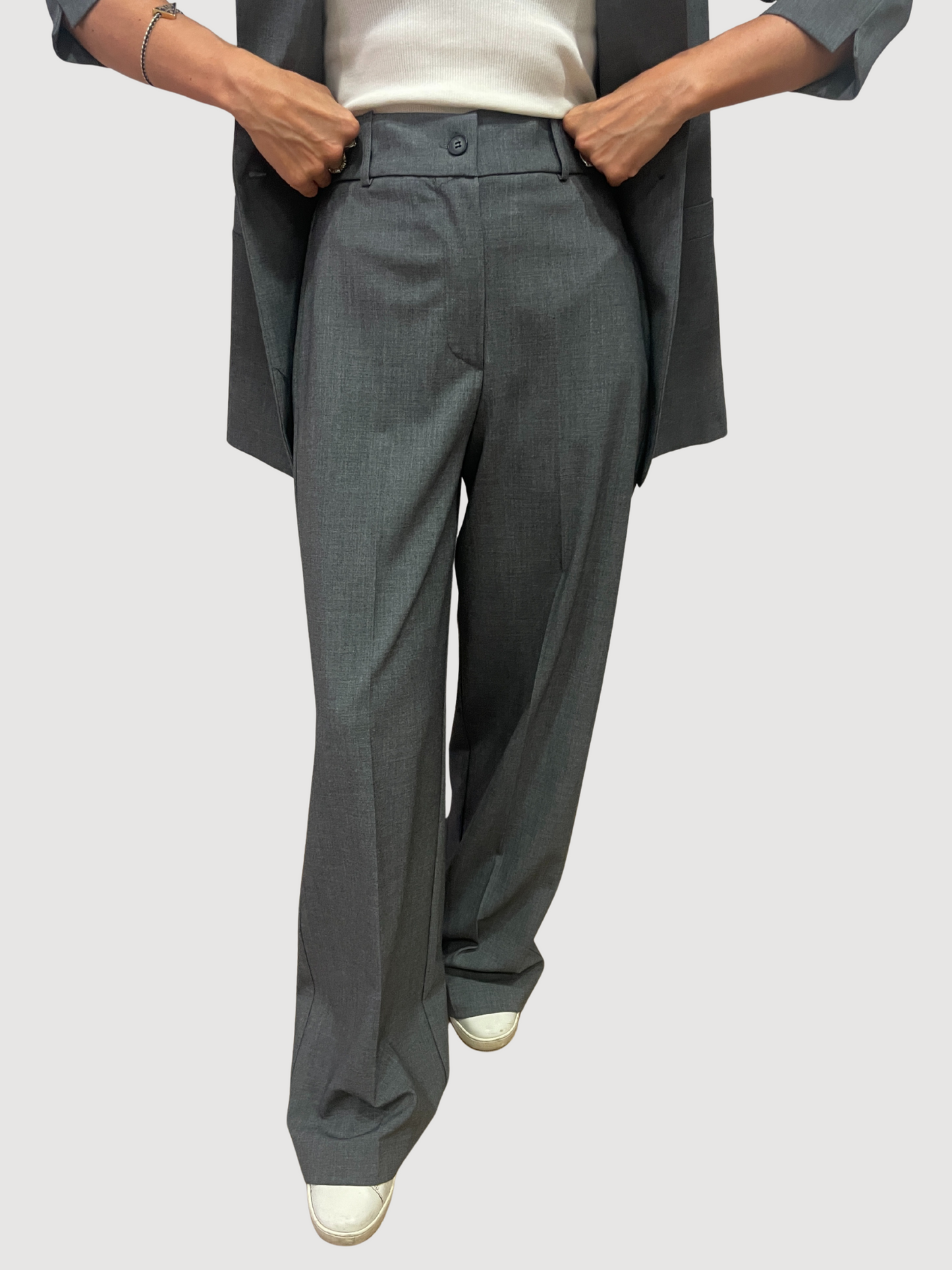 GOLD - Completo grigio con giacca a un bottone e pantalone a palazzo dritto