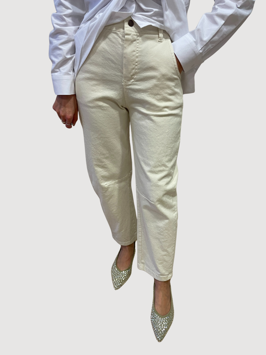 KONTATTO - Pantalone barrel color avorio in cotone