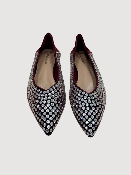 Ballerina a punta bordeaux con dettaglio applicazioni strass
