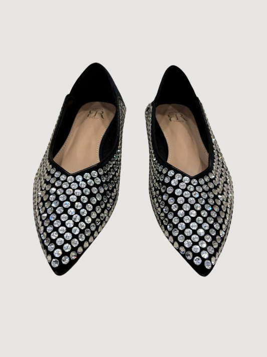Ballerina a punta nera con dettaglio applicazioni strass