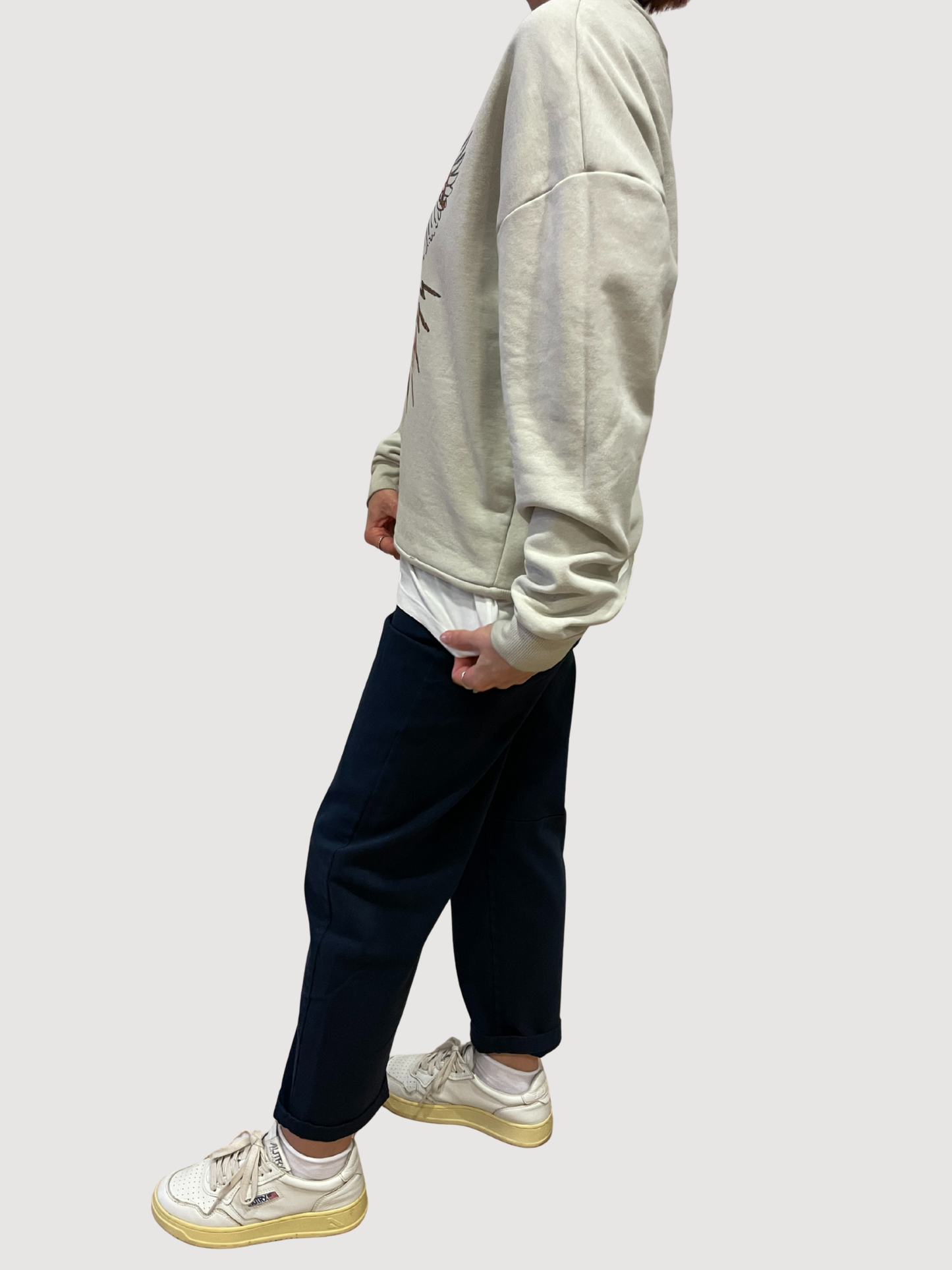 HAVEONE - Felpa morbida sabbia garzata con stampa