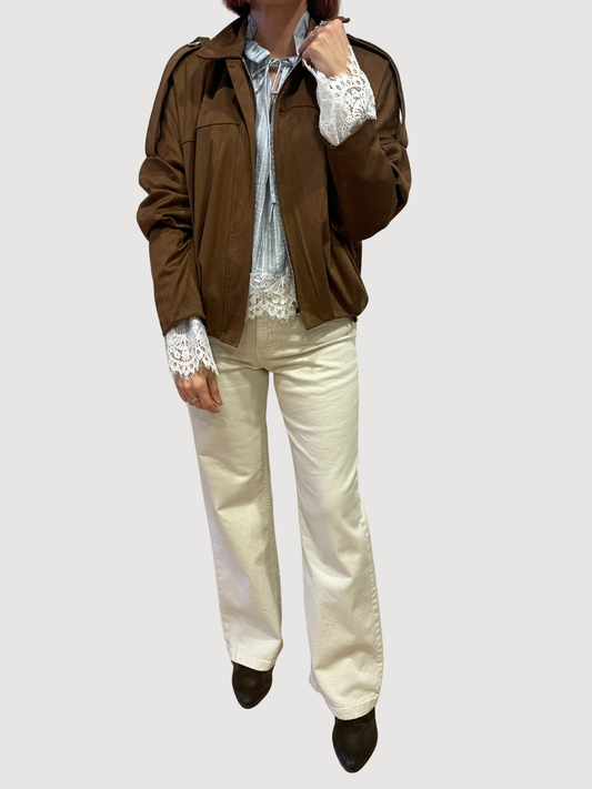 SAIPH - Bomber color caffè in eco camoscio con colletto e zip