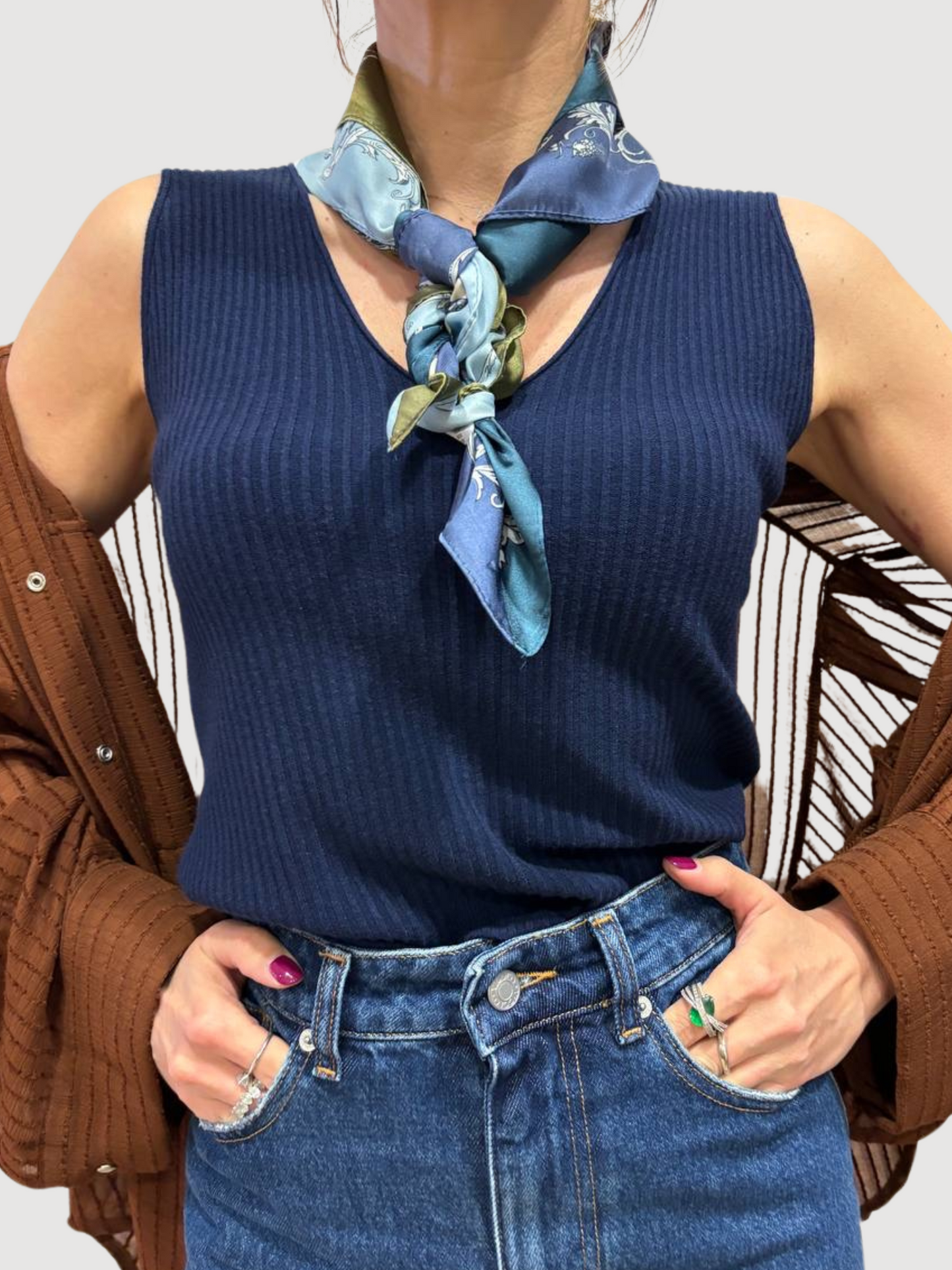 HAVEONE - Top a costine con scollo a V - più colori