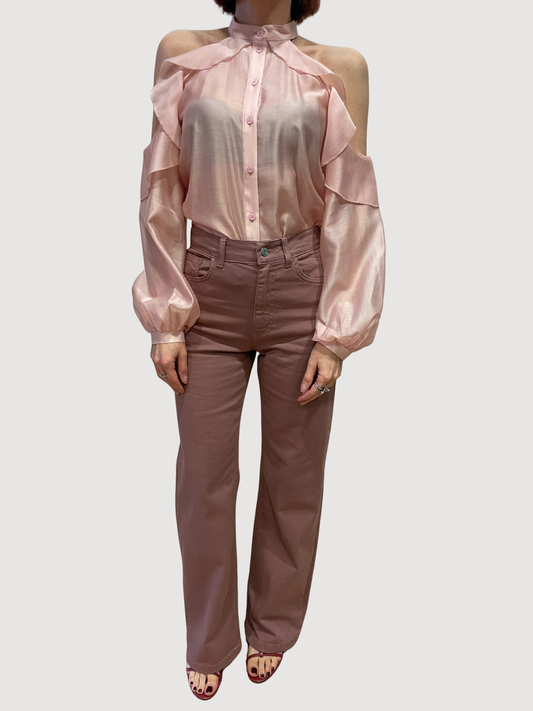 MEME ROAD - Camicia rosa con effetto cut out e volant