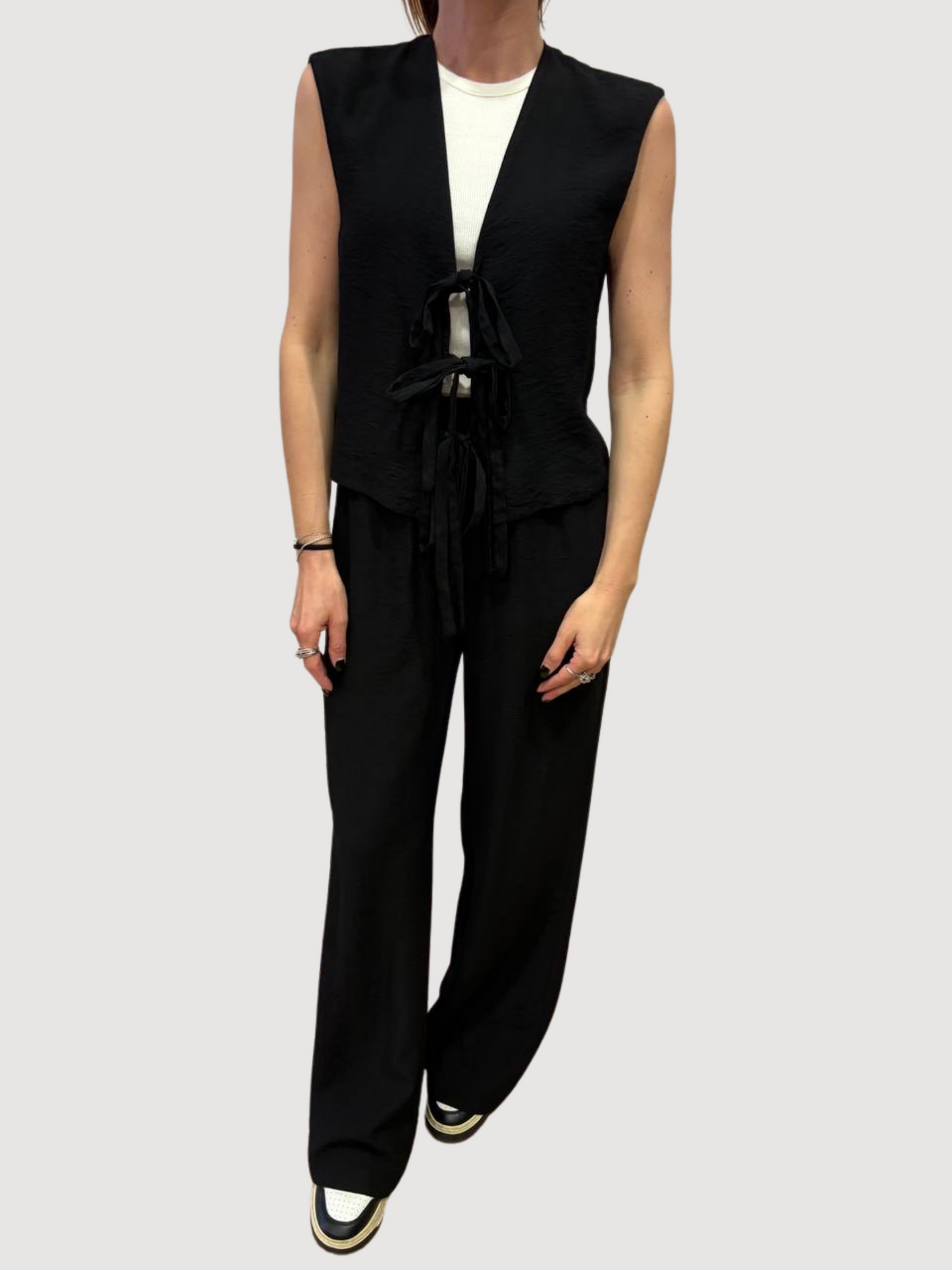 HAVEONE - Pantalone nero a palazzo con elastico