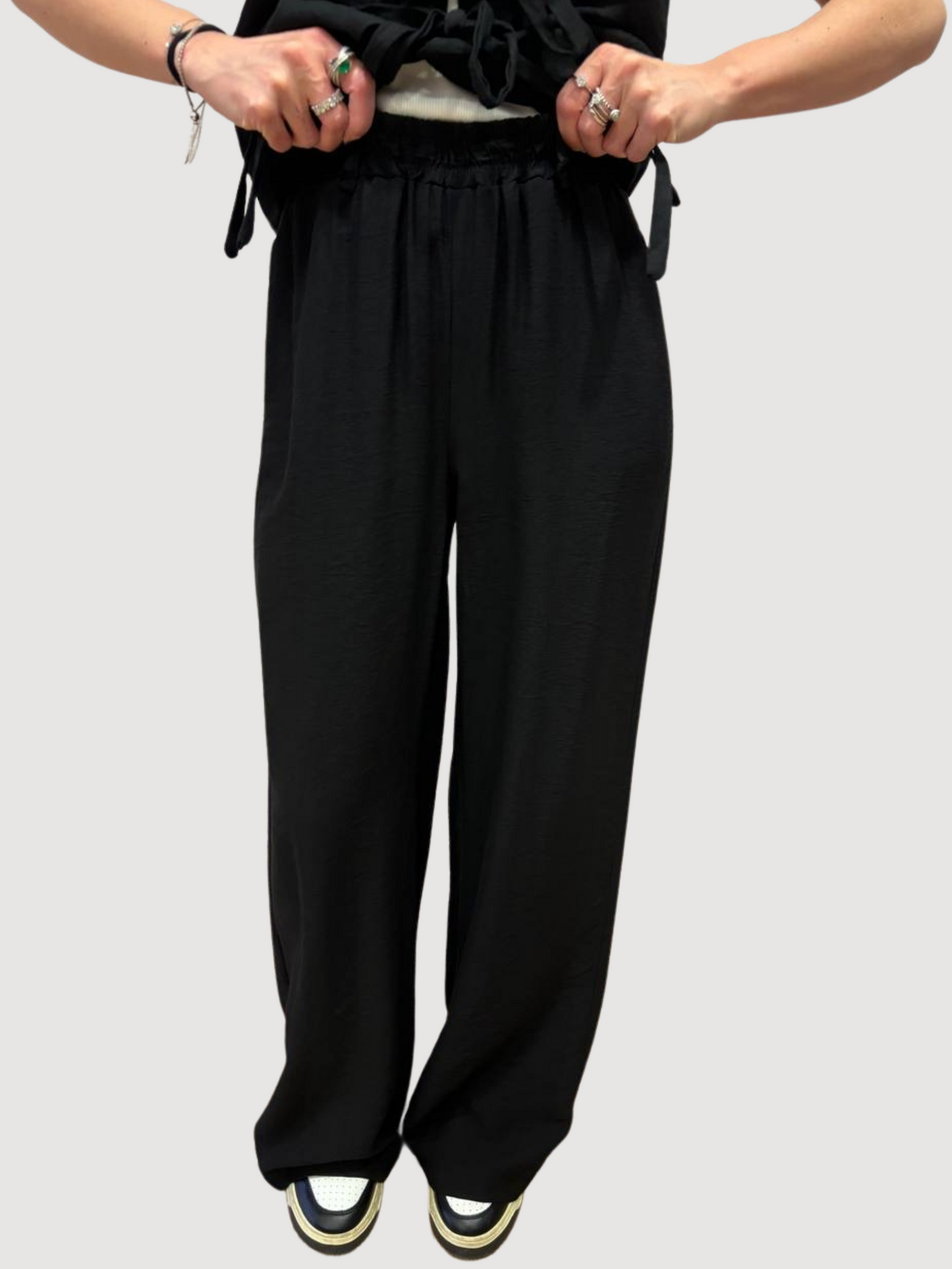 HAVEONE - Pantalone nero a palazzo con elastico