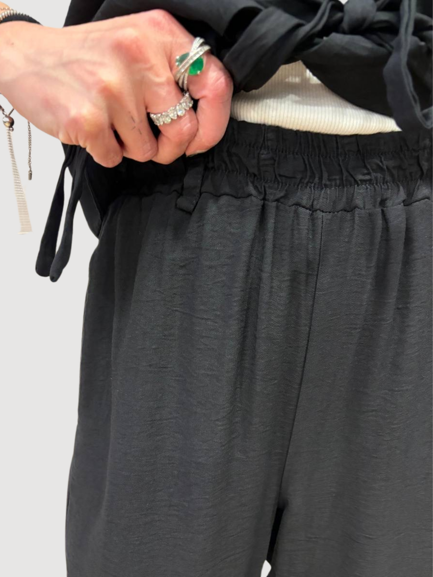 HAVEONE - Pantalone nero a palazzo con elastico