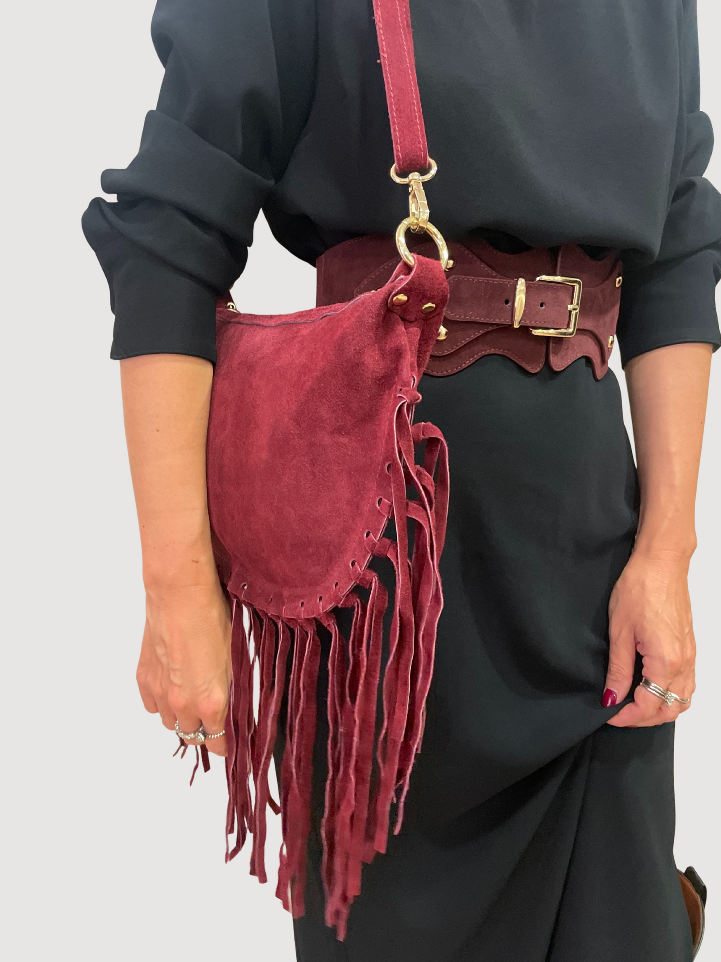 Borsa in suede ciligia con frange - più colori