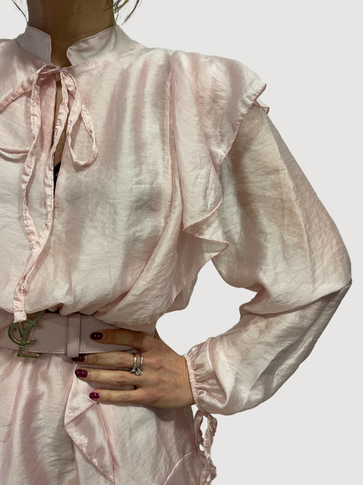 VICOLO - Abito rosa con volant e coulisse - più colori