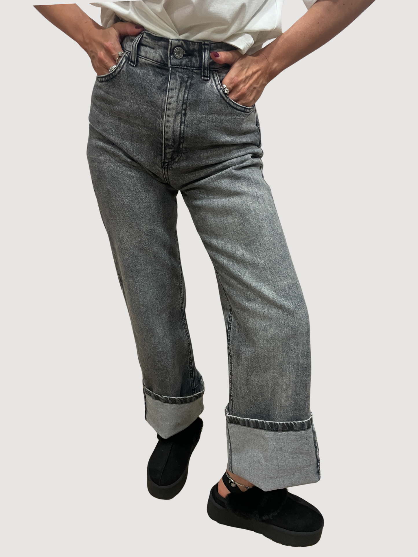 HAVEONE - Jeans London a palazzo dritto grigio