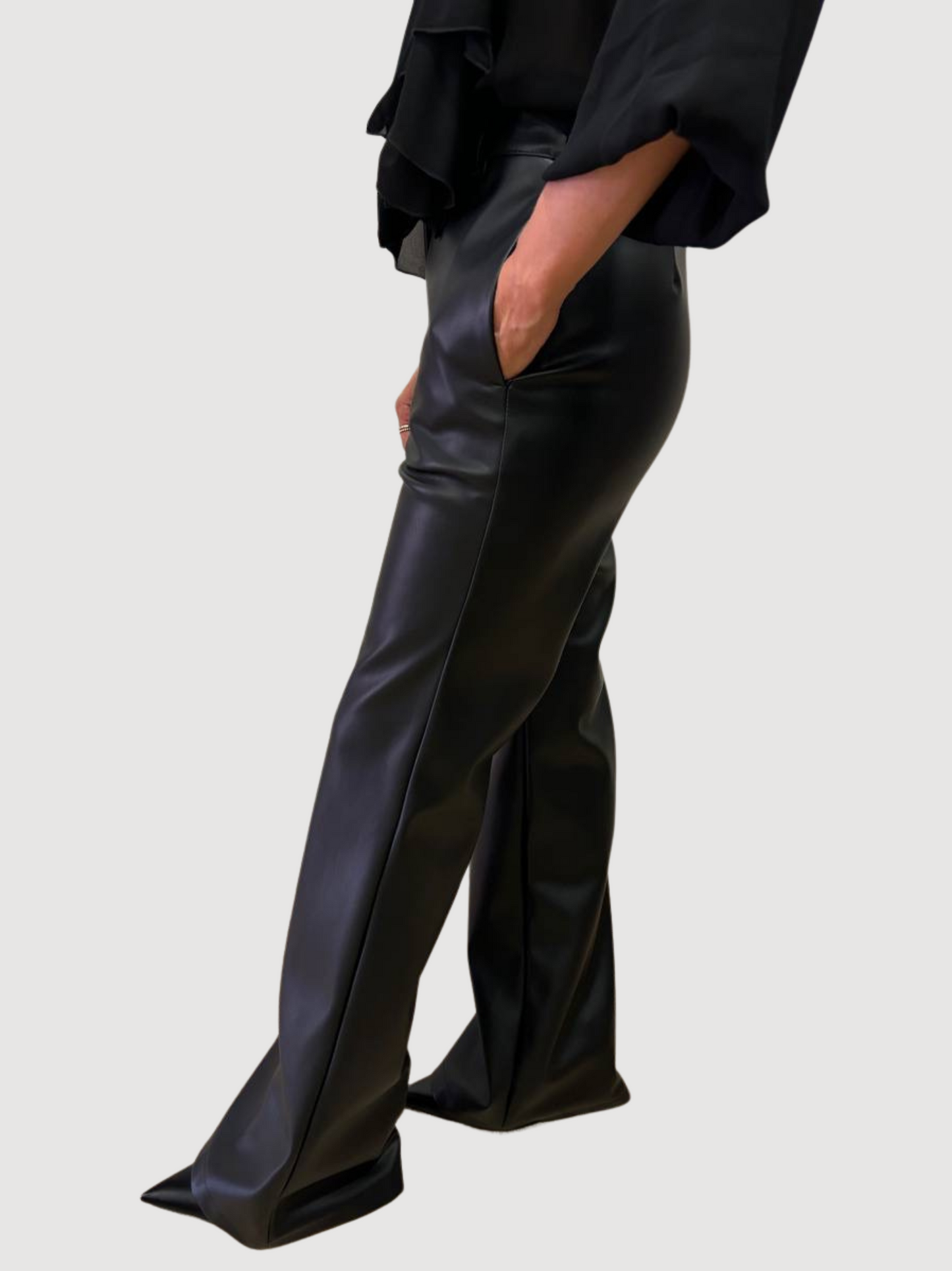 KAOS - Pantalone in ecopelle nero a palazzo flare fit