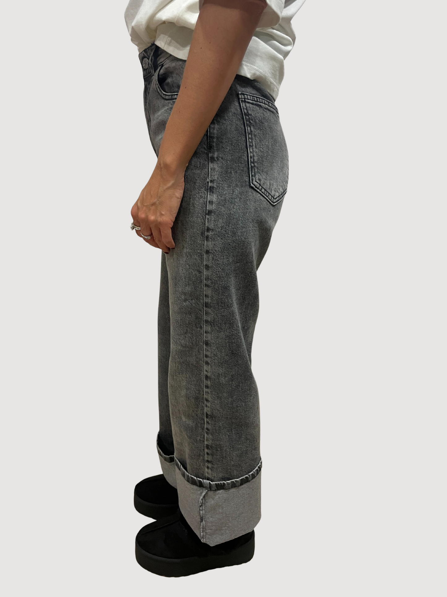 HAVEONE - Jeans London a palazzo dritto grigio