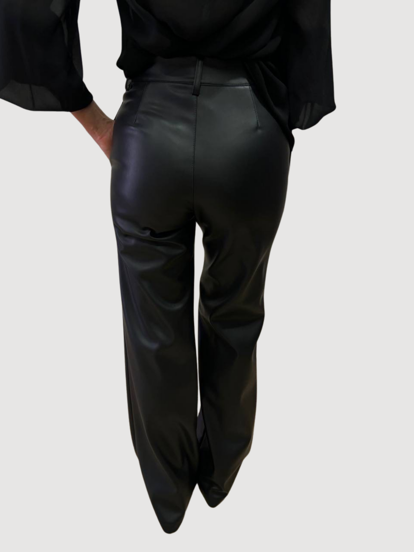 KAOS - Pantalone in ecopelle nero a palazzo flare fit