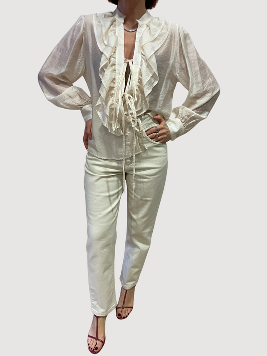 HAVEONE - Camicia color latte con rouges e laccetti