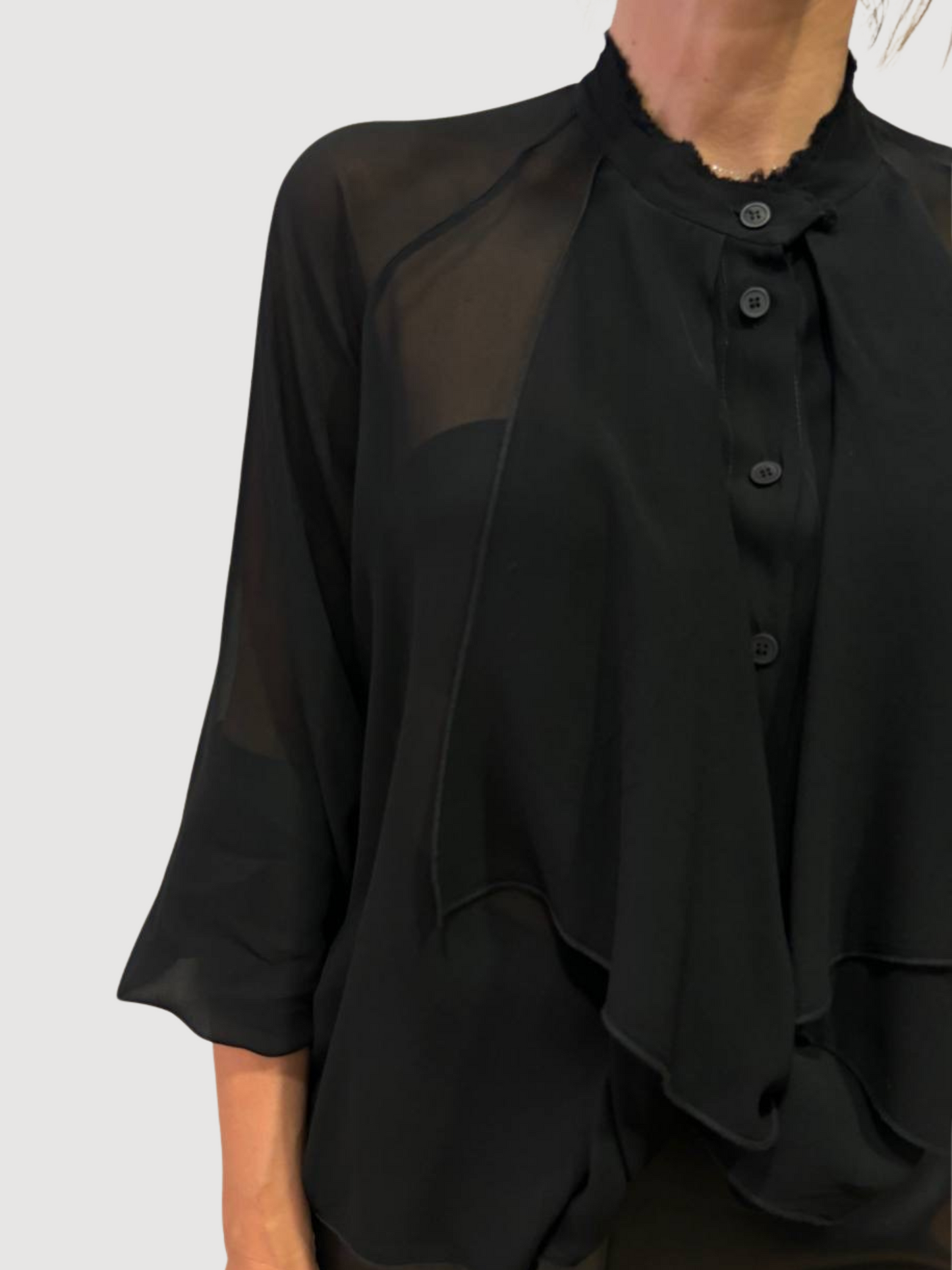 HAVEONE - Camicia nera con bottoni e maniche a tre quarti