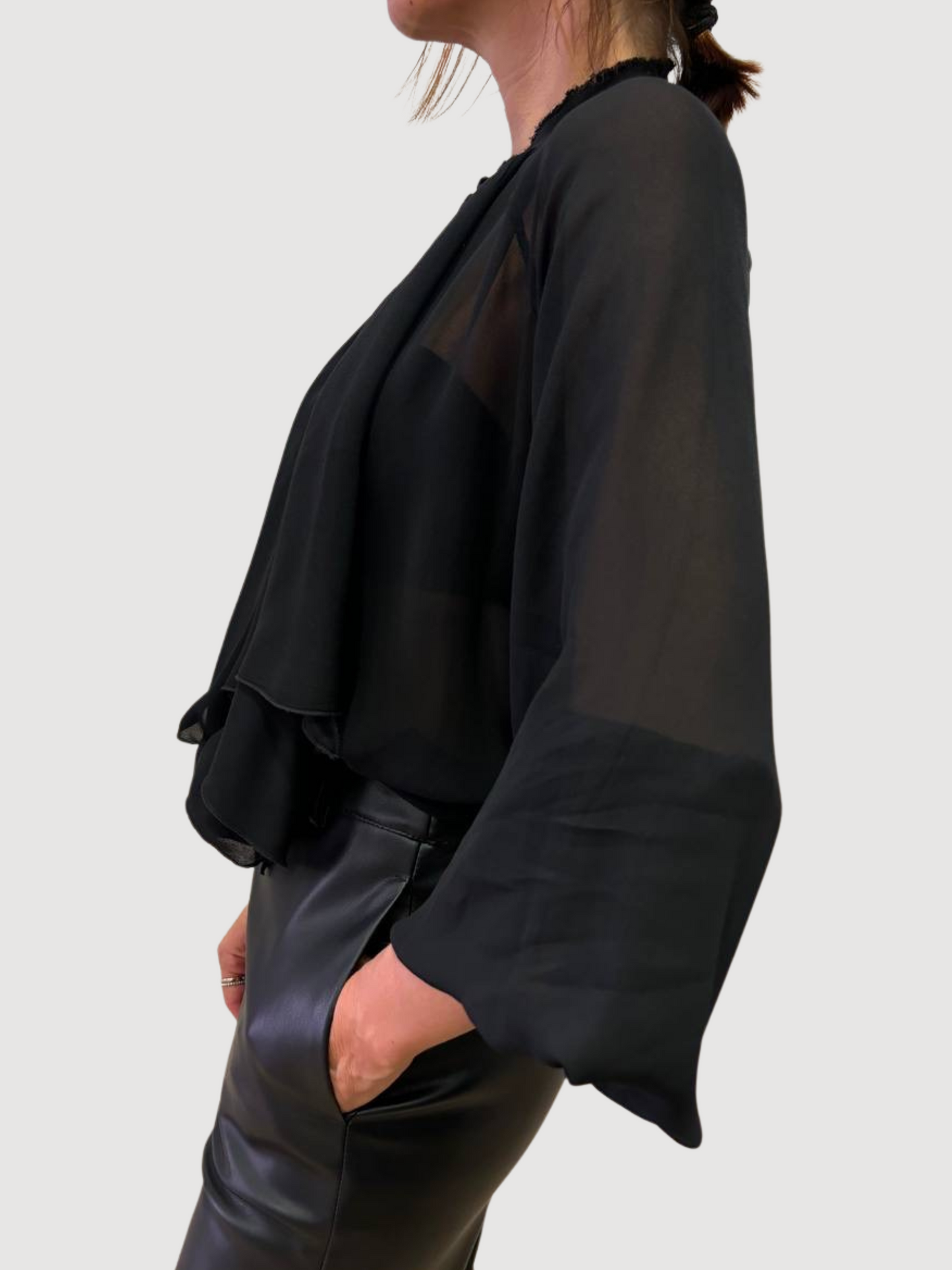 HAVEONE - Camicia nera con bottoni e maniche a tre quarti
