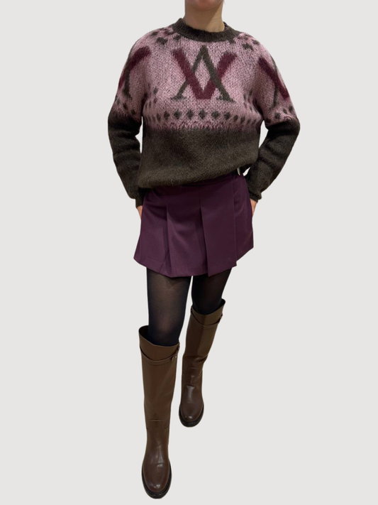 VICOLO - Maglione a girocollo con scritte in colore moro e rosa