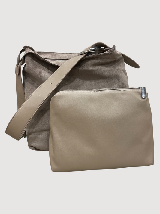 Borsa in suede gesso con pochette all'interno - più colori