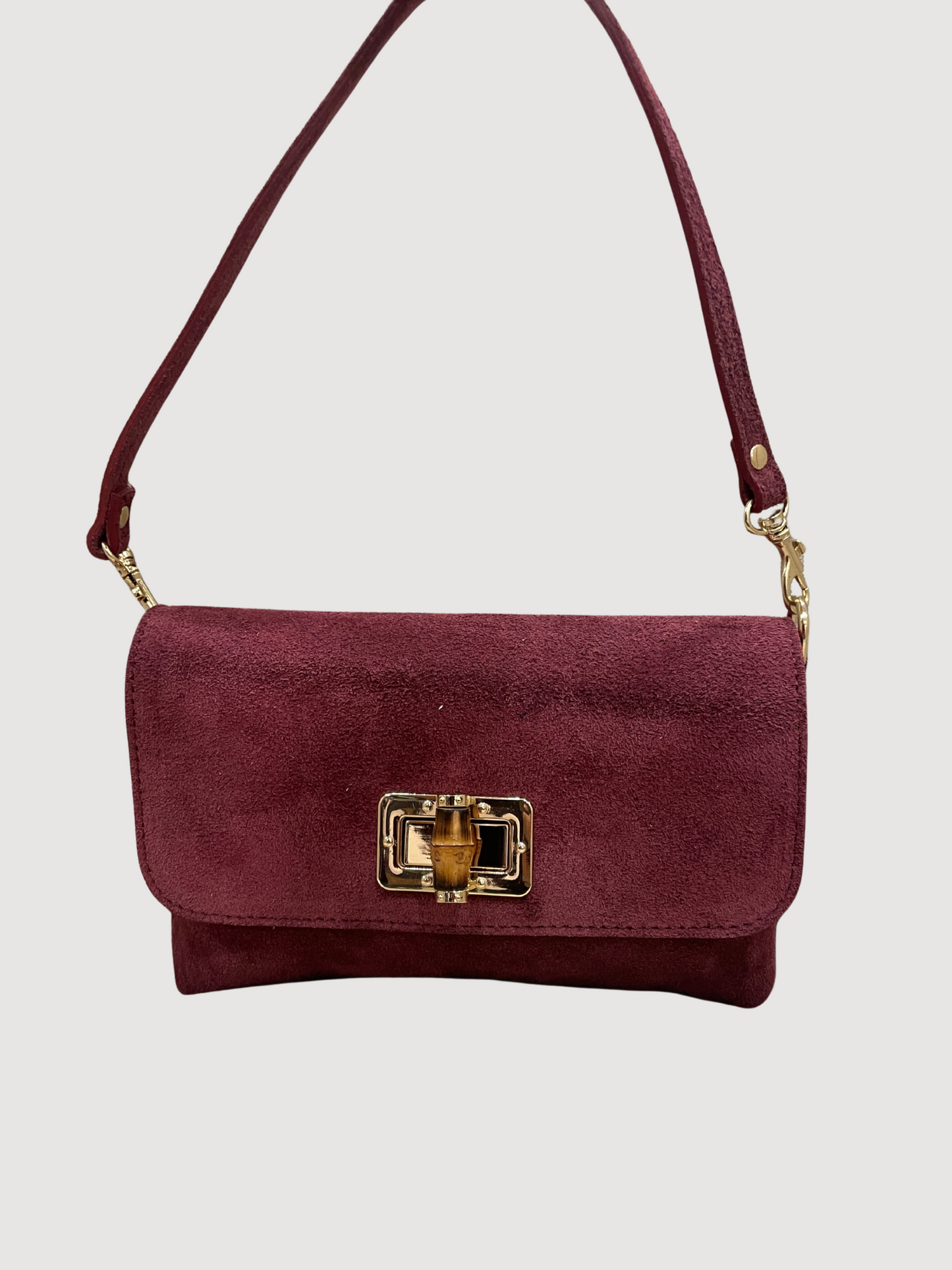 Borsa in suede in pelle color ciliegia - più colori