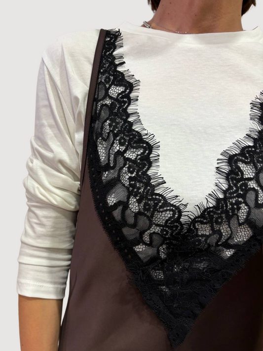 SOUVENIR - Abito testa moro con t-shirt a manica lunga e sottoveste effetto viscosa con pizzo