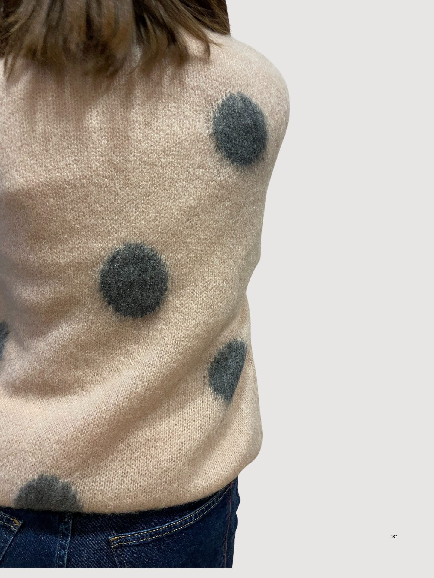 VICOLO - Maglione a girocollo in colore rosa con pois in grigio.