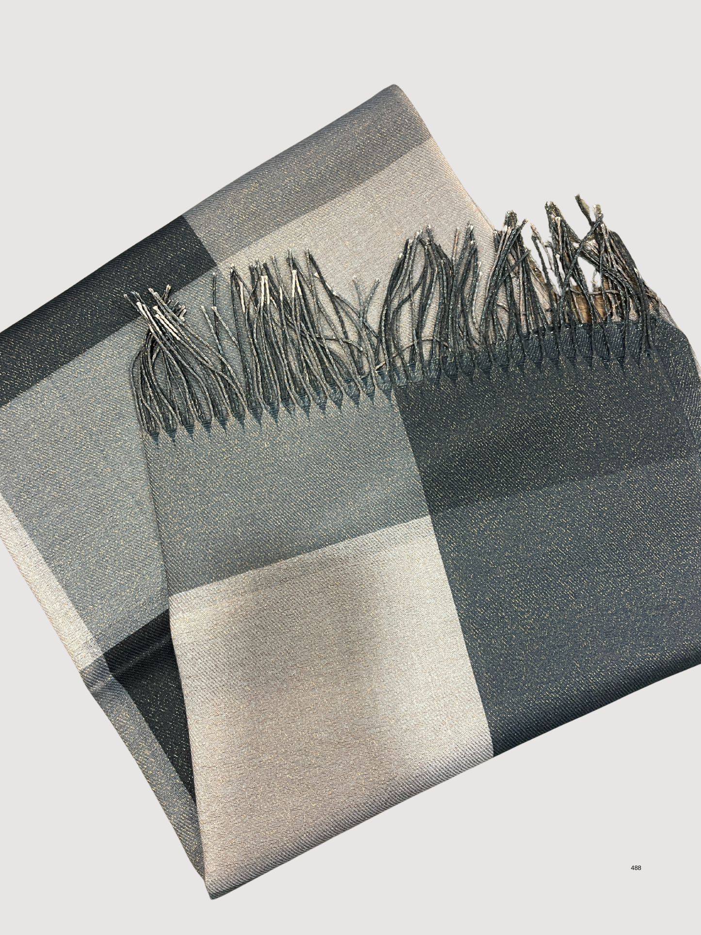 VICOLO - Sciarpa in lurex nera e bronzo con frange in viscosa e lana