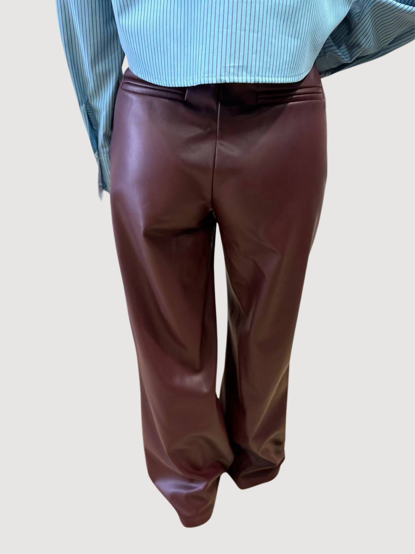 HAVEONE - Pantalone in ecopelle bordeaux a palazzo dritto