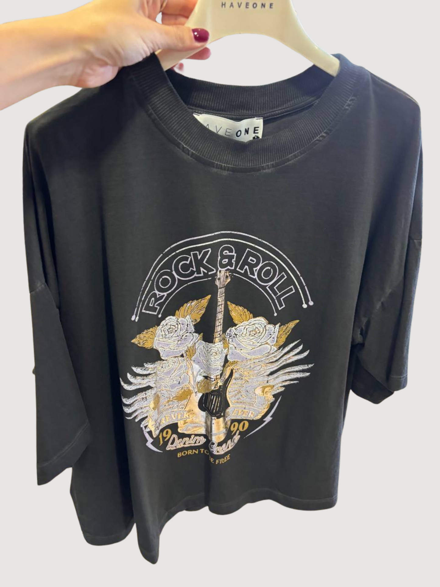 HAVEONE - T-shirt over grigio fumo con stampa - più colori