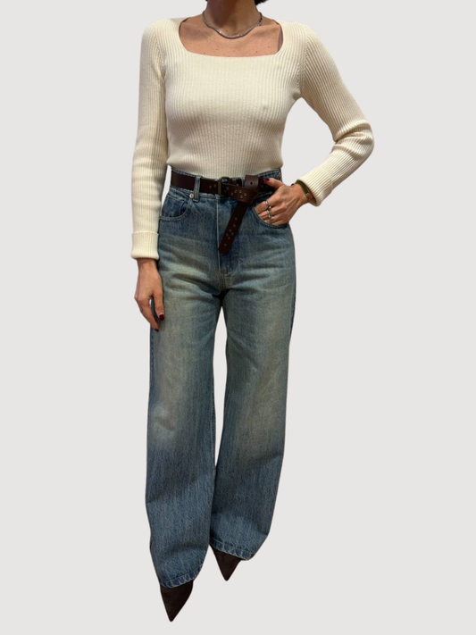 KONTATTO - Maglia a costine burro in misto viscosa con scollo squadrato