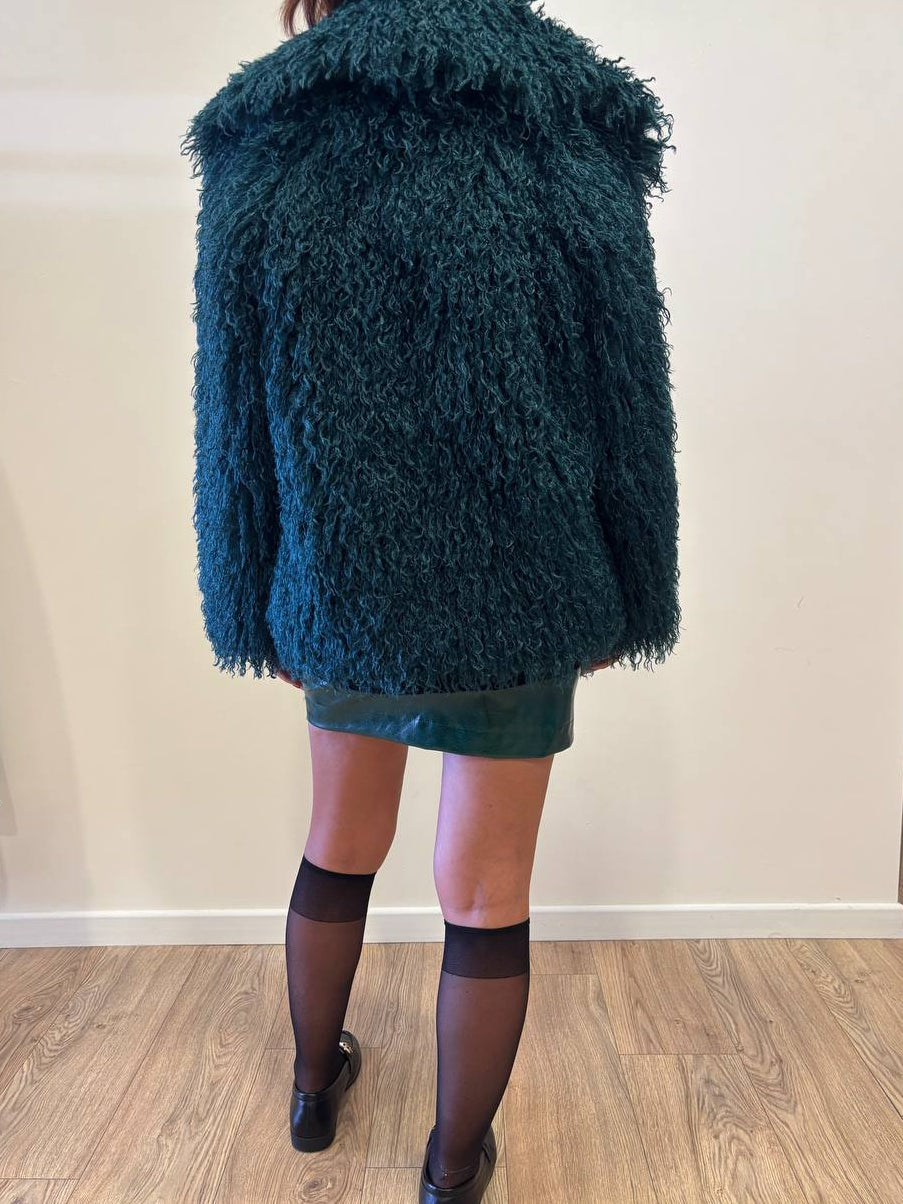 KAOS - Pelliccia modello Mongolia color verde bosco con gancetti