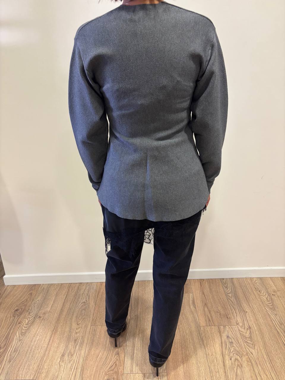 KONTATTO - Cardigan a campana in viscosa pressata con maniche a palloncino e bottoni color grigio