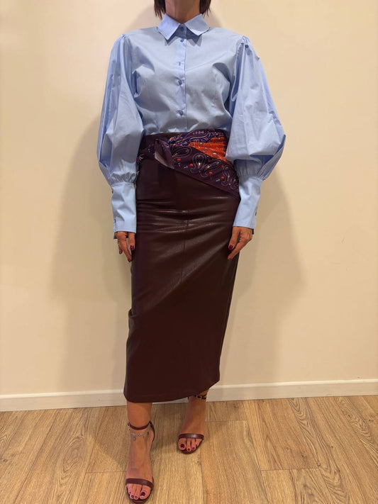 KONTATTO - Camicia in cotone con maniche a palloncino color azzurro oxford