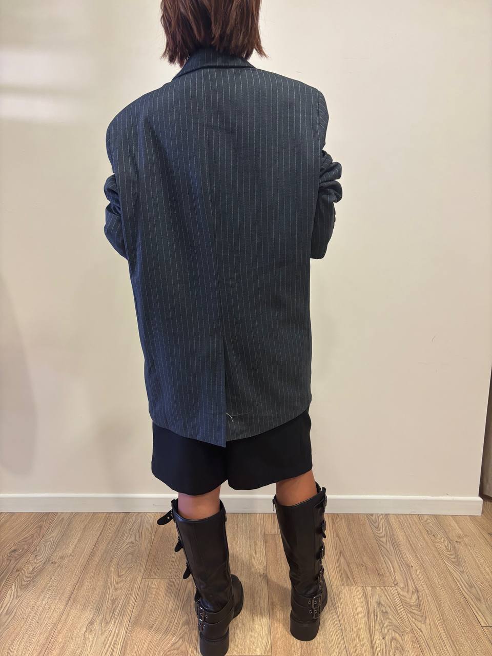 LUMINA - Blazer oversize gessato a doppiopetto color grigio