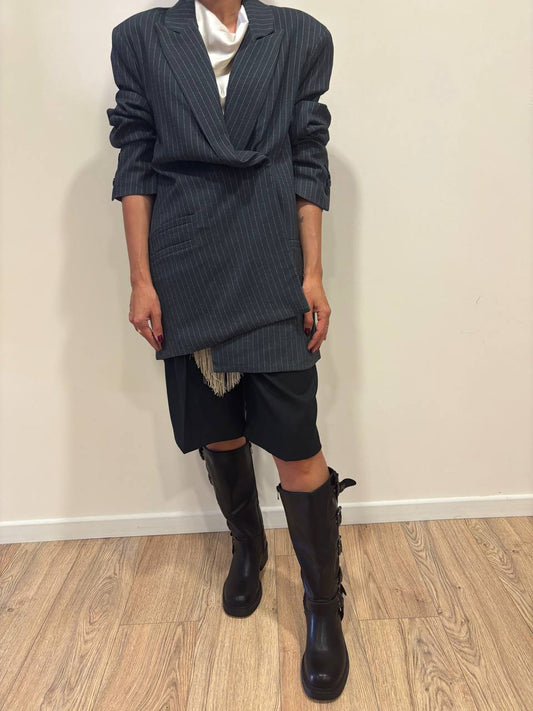 LUMINA - Blazer oversize gessato a doppiopetto color grigio
