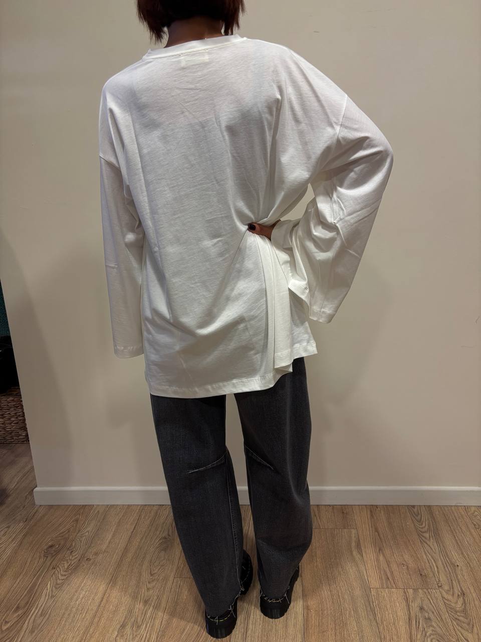 VICOLO - T-shirt in cotone a manica lunga oversize color bianco