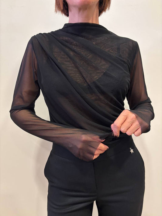 KAOS - Blusa in tulle color nero