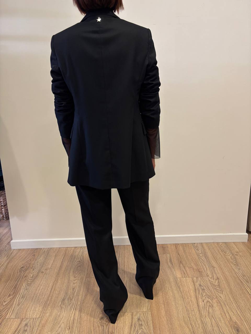 SOUVENIR - Completo giaccia doppiopetto e pantalone a palazzo in punto Milano color nero