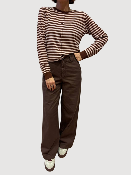 KONTATTO - Maglia a righe cioccolato e rosa con bottoni