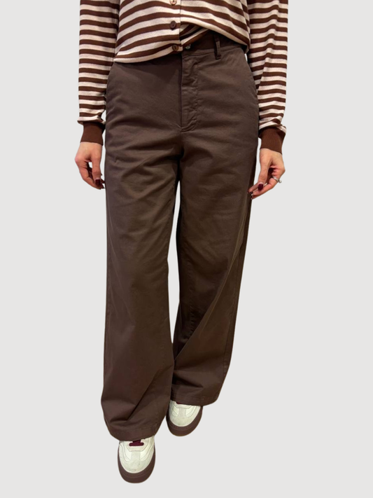 KONTATTO - Pantalone chino cioccolato in cotone a palazzo
