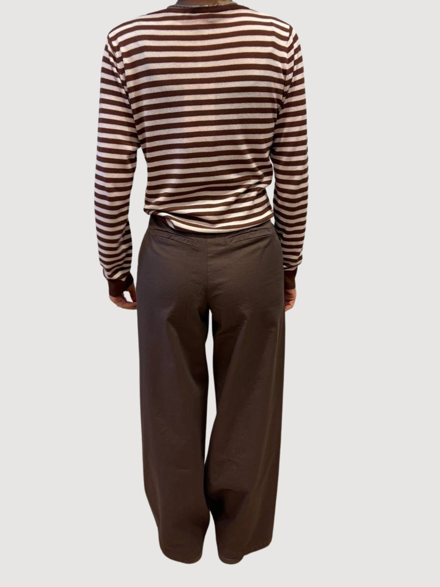 KONTATTO - Maglia a righe cioccolato e rosa con bottoni