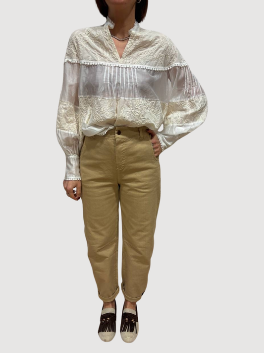 MEME ROAD - Camicia in cotone e lyocell con dettaglio pizzo