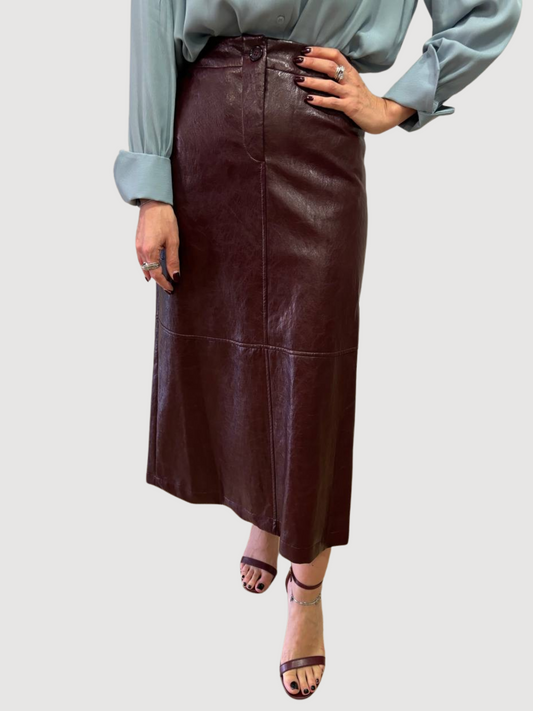 MEME ROAD - Gonna in ecopelle bordeaux a campana con spacco sul retro