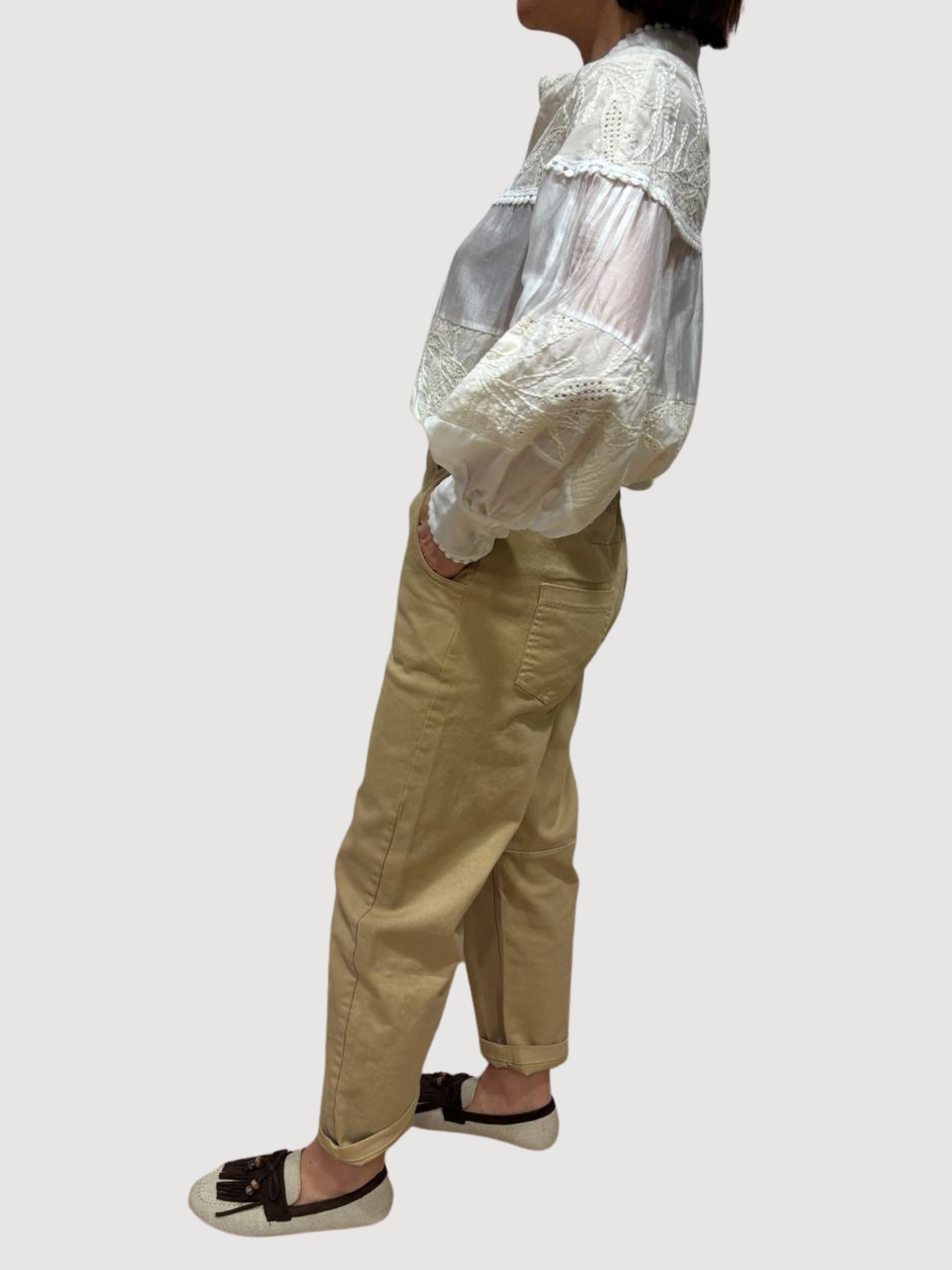 MEME ROAD - Camicia in cotone e lyocell con dettaglio pizzo