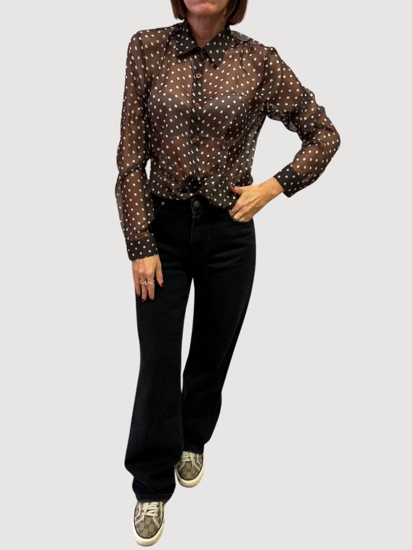 VICOLO - Camicia testa moro a pois effetto trasparenza