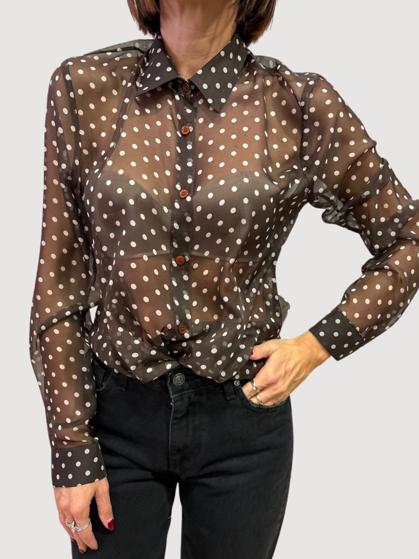 VICOLO - Camicia testa moro a pois effetto trasparenza