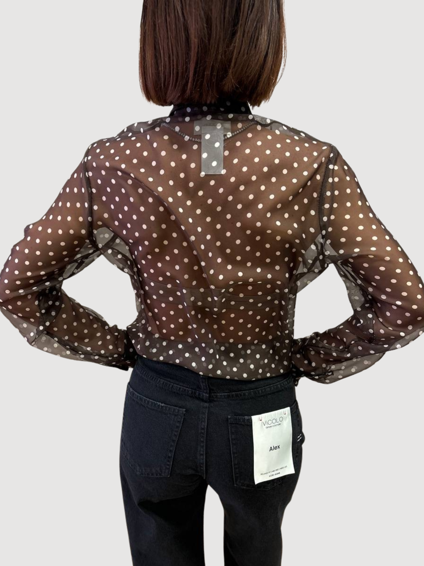 VICOLO - Camicia testa moro a pois effetto trasparenza