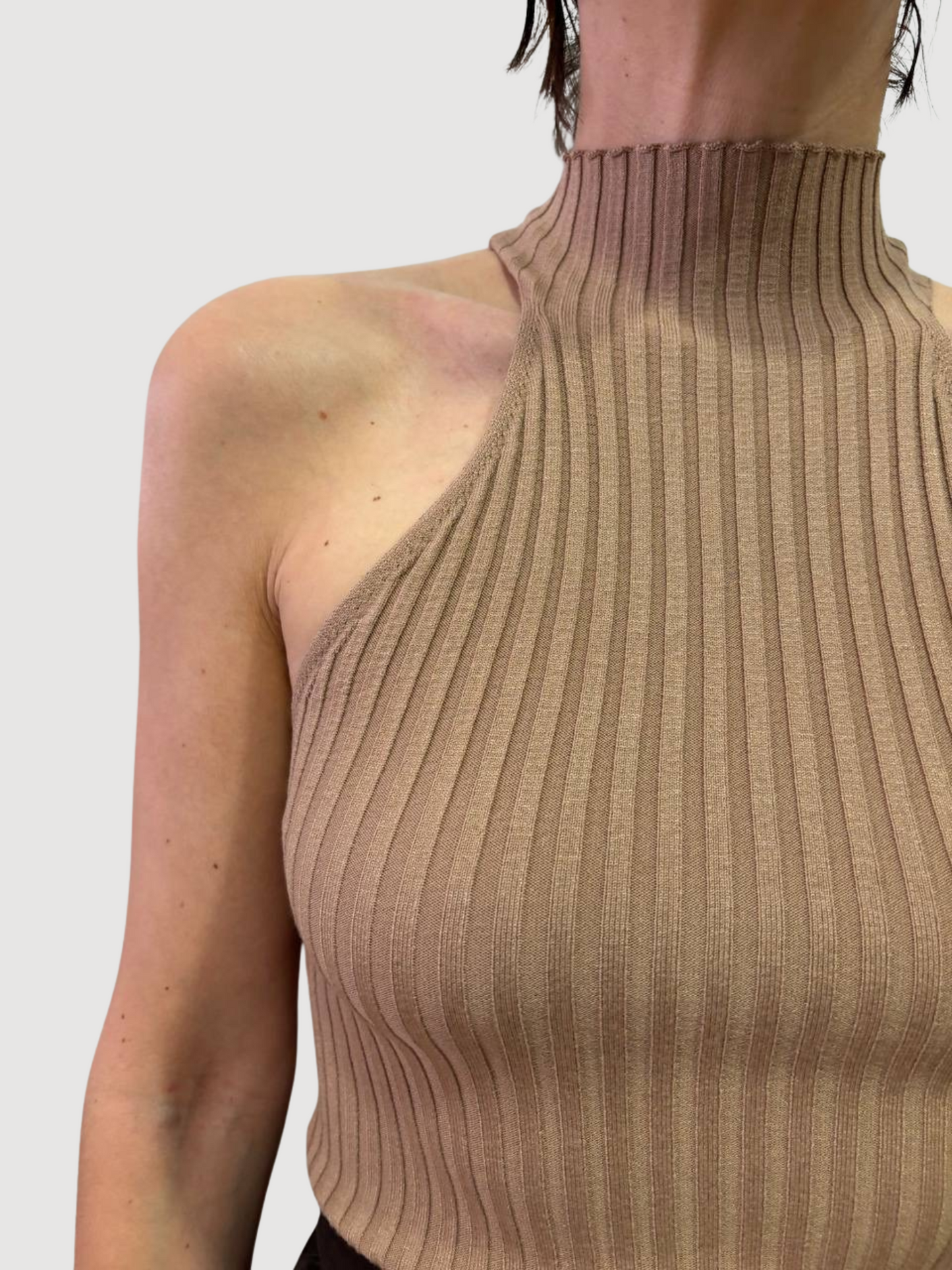 KONTATTO - Top cammello a costine con colletto - più colori