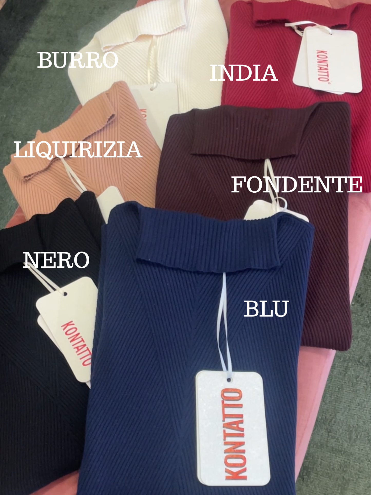KONTATTO - Maglia in misto viscosa a costine a mezza manica con colletto a cratere - più colori