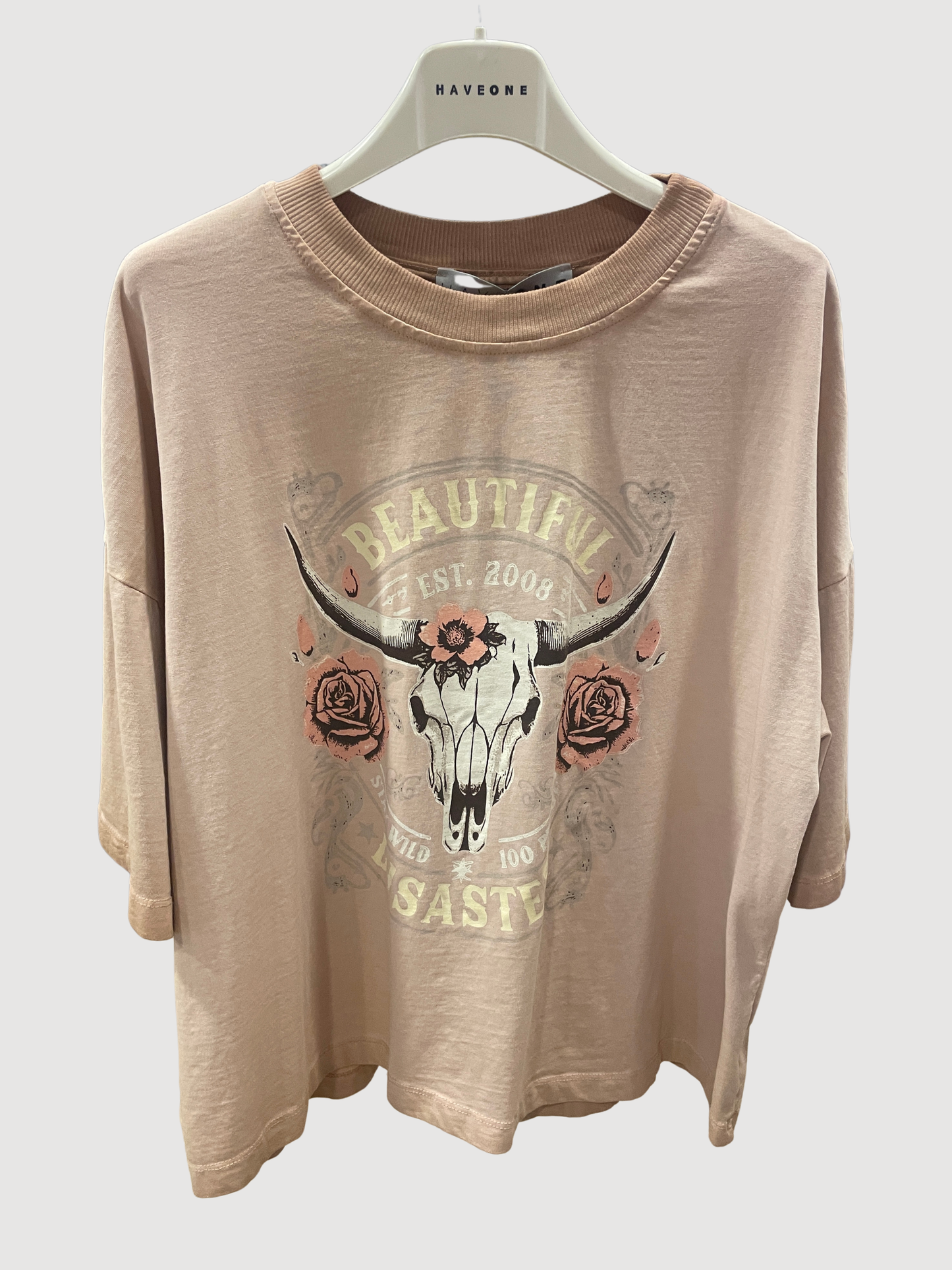 HAVEONE - T-shirt over color crema con stampa - più colori
